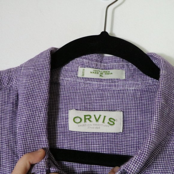 Orvis 100% Linen Mens XL Short Sleeve Button Down Camp Shirt Purple - Picture 3 of 6